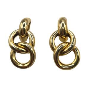 Pierced Hoop Earrings Double Chain Chunky Interlocked Drop Gold Tone SKU 2796